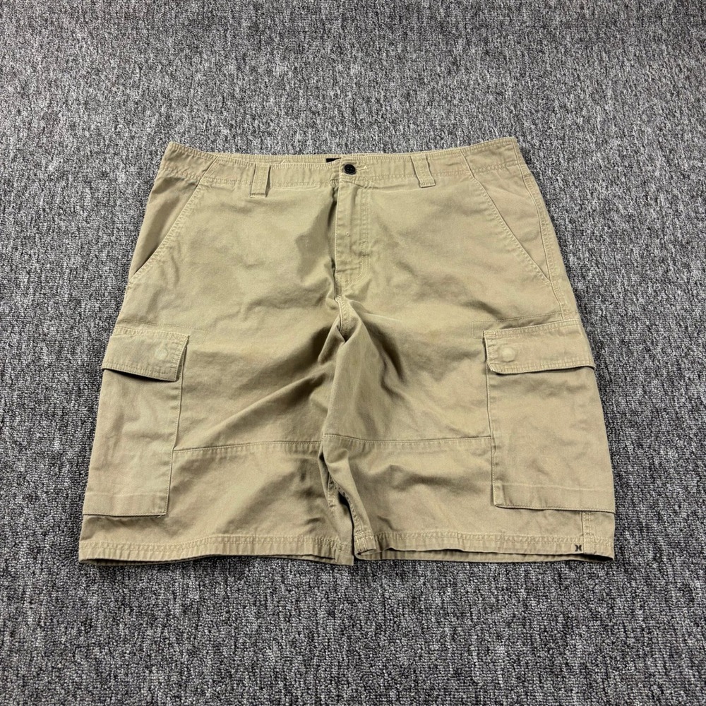 Skater Y2K Hurley Baggy Heavyweight Cargo Shorts Khaki Tan Size 38